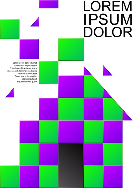 Vector grafisch posterconcept tekstgebied en mozaïekelementen van groene en violette kleur