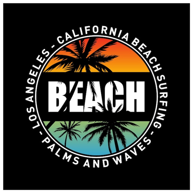 Grafisch t-shirtontwerp voor strandsurfen in Californië