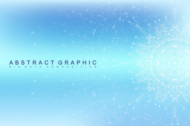 Grafische abstracte achtergrondmededeling. Big data visualisatie. Perspectiefachtergrond met verbonden lijnen en punten. Sociaal netwerken. Illusie van diepte. Vector illustratie.