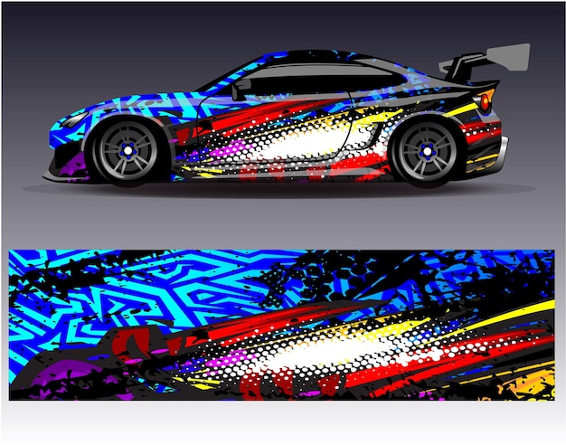 Grafische abstracte streep race-achtergrondontwerpen voor voertuig rally race en auto race livery