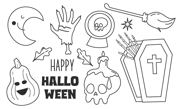 Grafische elementen voor halloween doodle vector. Gelukkige Halloween-kaartachtergrond