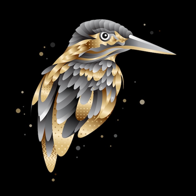 Grafische gouden ijsvogel vogel illustratie