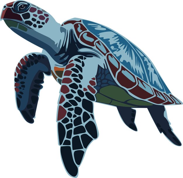 Vector grafische vectorillustratie van een zeeschildpad op een witte achtergrond