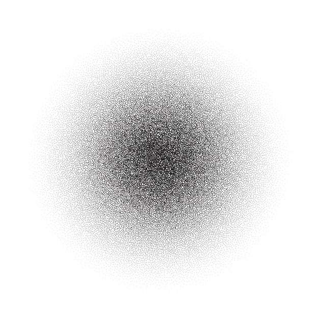 Grain circle gradient. Stippled round shape. Radial stochastic dotwork texture. Random grunge noise