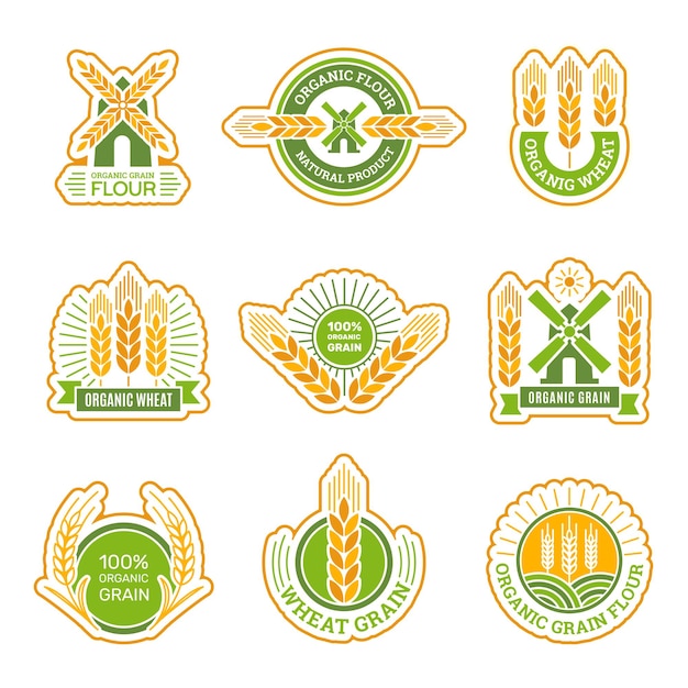 Vector grain farm and products label set