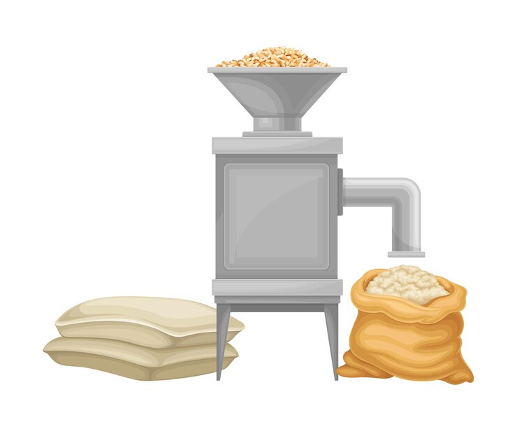 Vector grain grinding equipment and flour making machine vector illustration