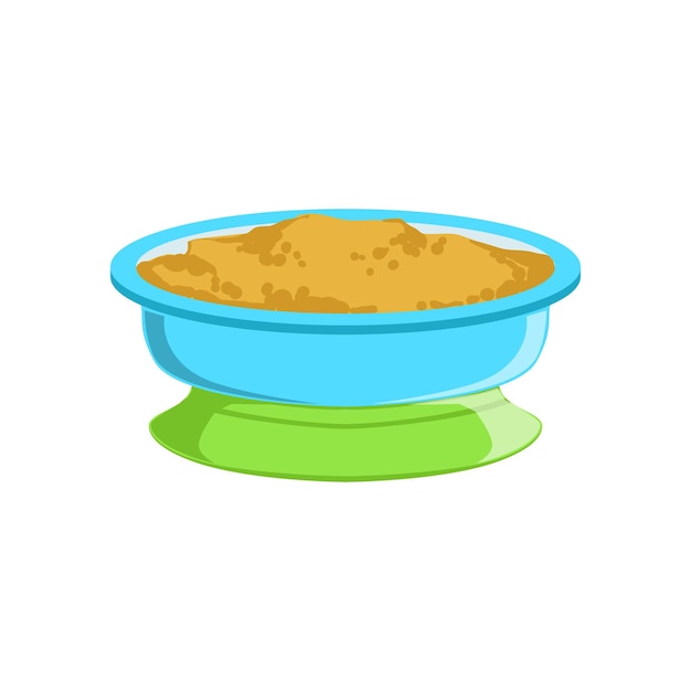 Grain Porridge In Plate Supplemental Baby Food Products Allowed For First Complementary Feeding Of Small Child Cartoon Illustration