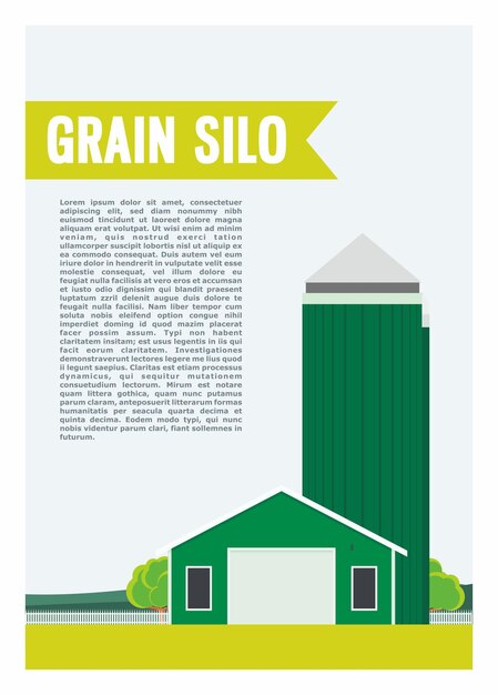 Vector grain silo and barn simple flat illustration