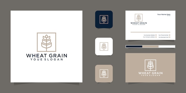 Grain wheat logo line art and business card