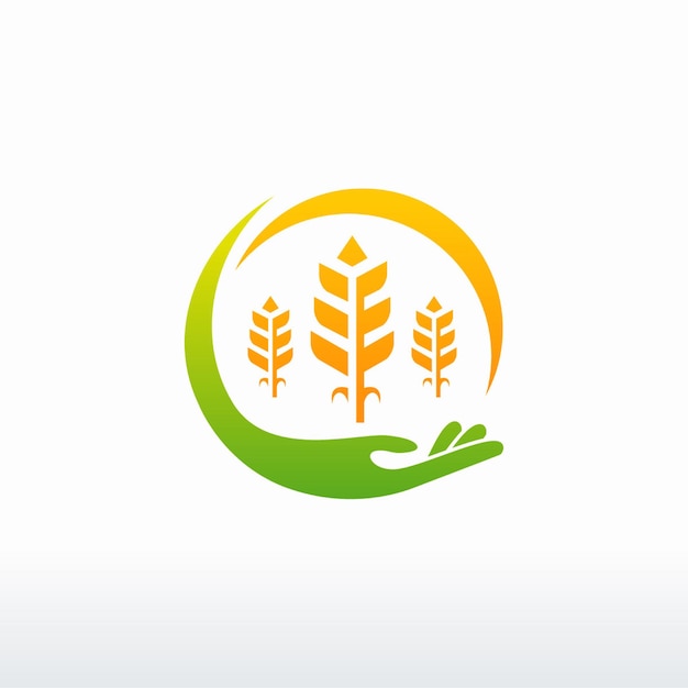 Зерновая пшеница с дизайном логотипа рук, концепция дизайна, логотип, элемент логотипа для шаблона