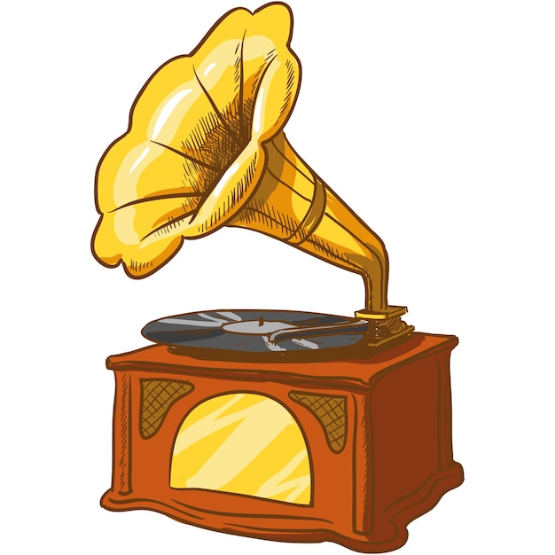 Vector gramophone vector vintage music phonograph illustration on white