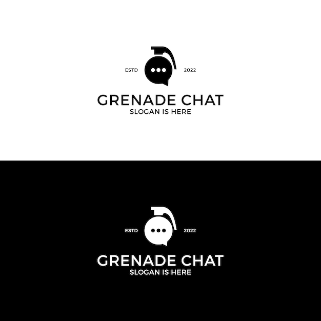 Granaat met chat-talk logo-ontwerpinspiratie