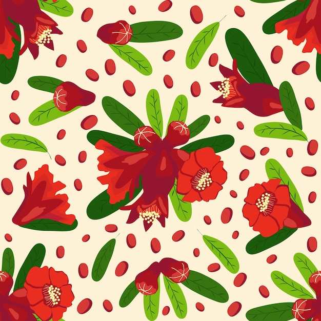 Vector granaatappel bloemen naadloos patroon heldere bladeren en bloemen shana tova naadloos patroon joods nieuwjaar met rosj hasjana yalda