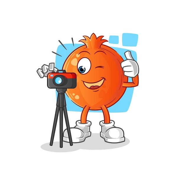 Granaatappel fotograaf karakter cartoon mascotte vector