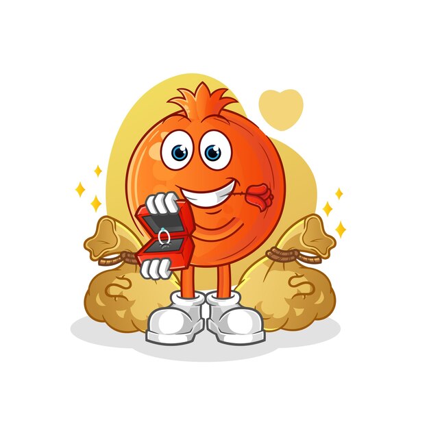 granaatappel voorstellen met ring. cartoon mascotte vector