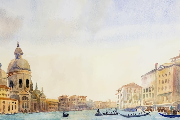 Vector grand canal in venice italy santa maria della salute church transport in venice illustration vector