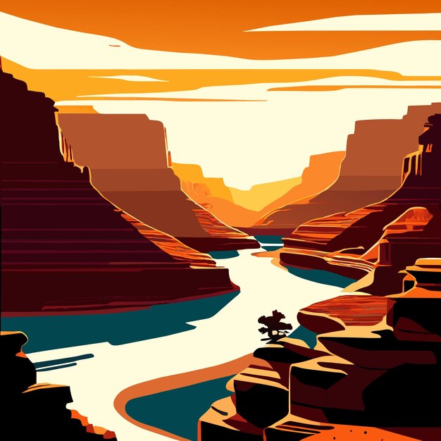 Vector grand canyon en rivier in arizona national park