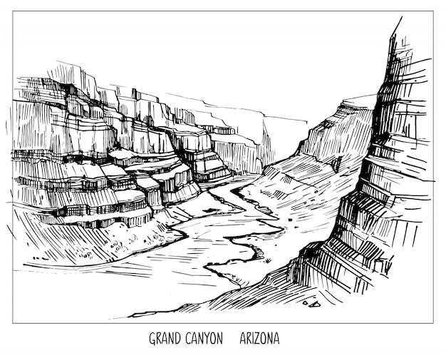 Великий каньон. пейзаж сша. ручной обращается эскиз чернил. форма, изолированные с прозрачным фоном