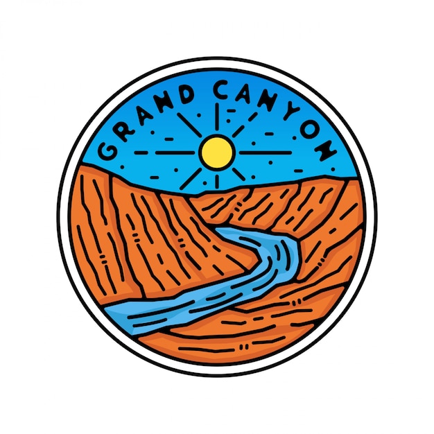 Vector grand canyon monoline vintage outdoor badge design