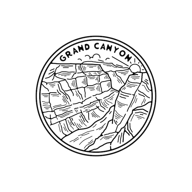 Patch design del parco nazionale del grand canyon con colore bianco e nero