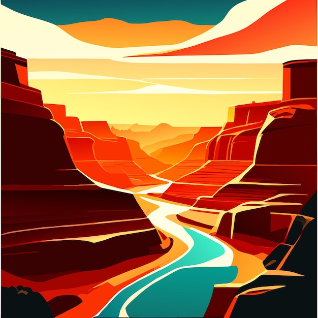 Vector grand canyon and river in arizona national park