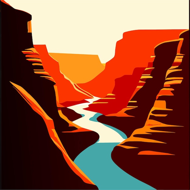 Vector grand canyon and river in arizona national park