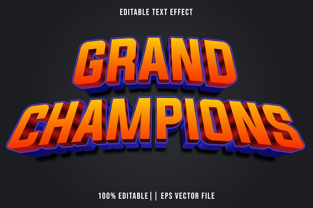 Vector grand champions editable text effect 3d modern style