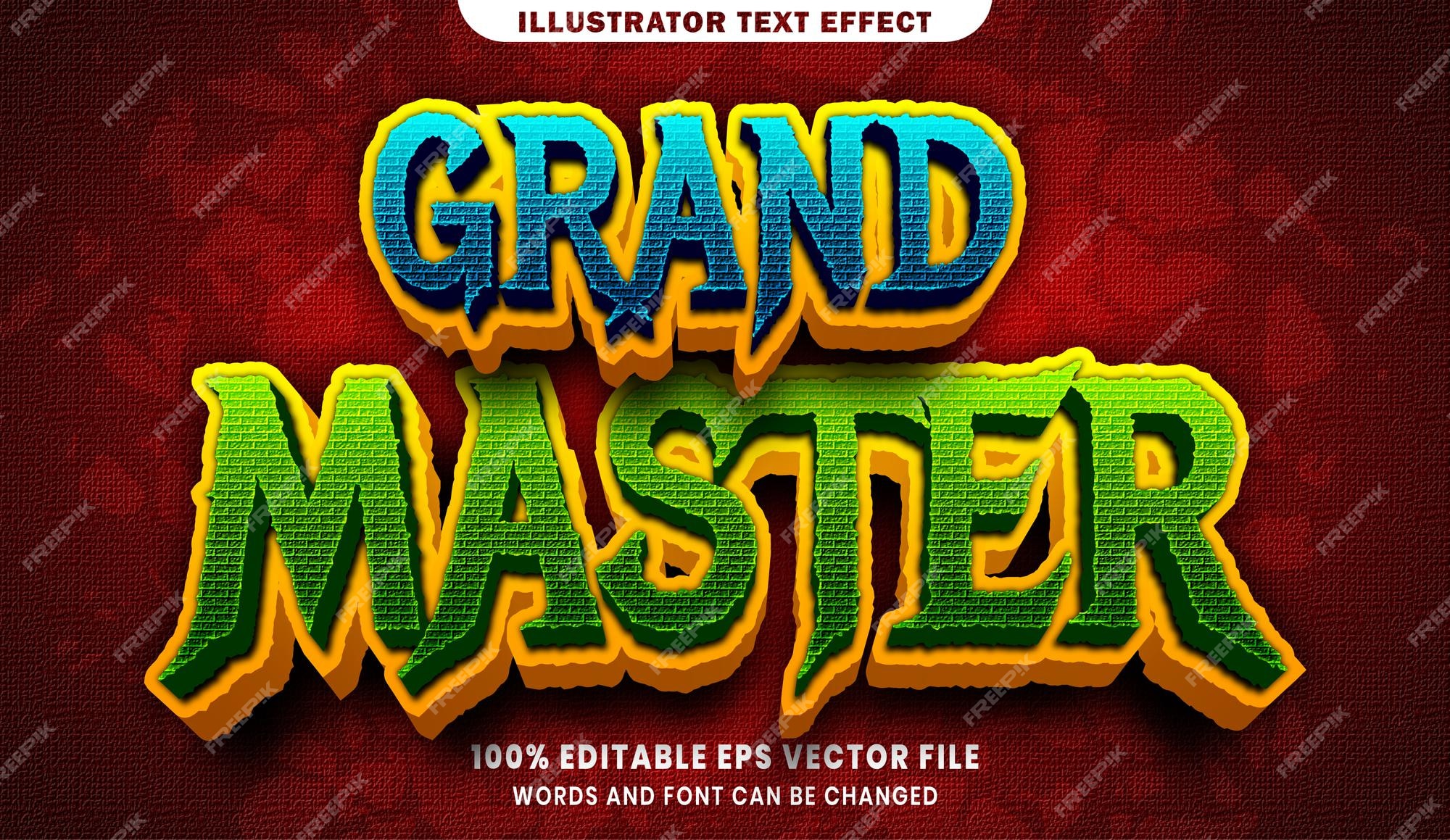 Premium Vector  Grand master 3d editable text style effect