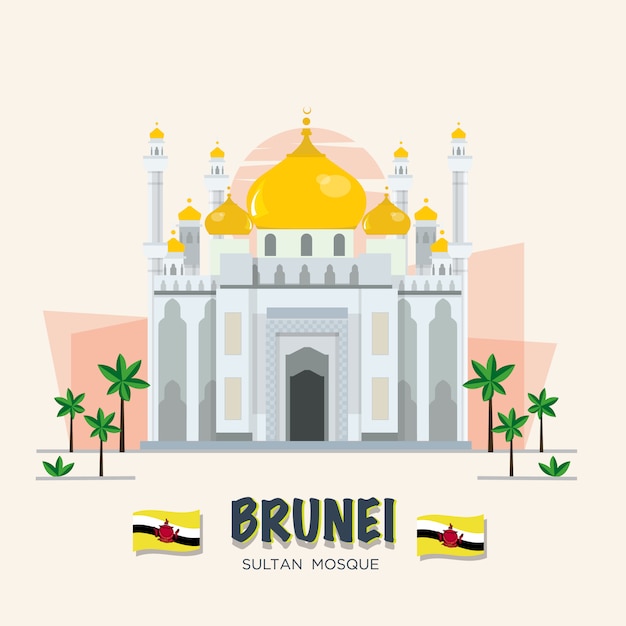 The grand mosque. landmark of brunei. asean set.