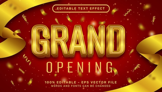 Grand opening 3d editable text effect gold color