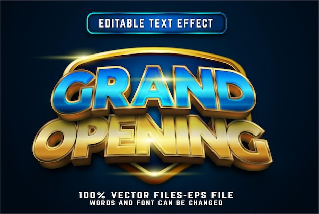 Grand opening 3d text effect with golden style premium vectors
