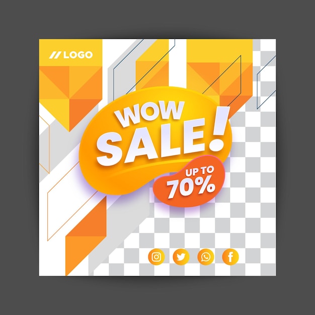 Vector grand opening background in flat style wow sale banner poster instagram post design