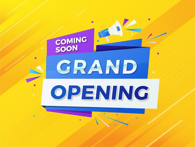 Grand opening banner design template with 3d editable text effect