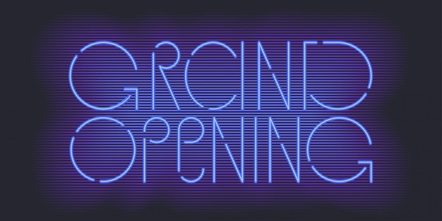 Grand opening banner, illustration. template festive design element with neon sign for opening shop, club ceremony