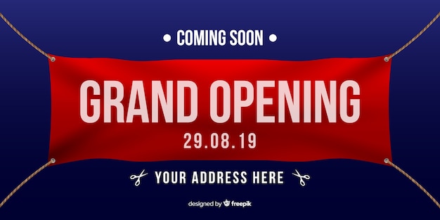 Vector grand opening banner in realistic style