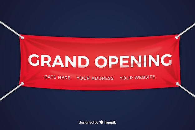 Vector grand opening banner in realistic style