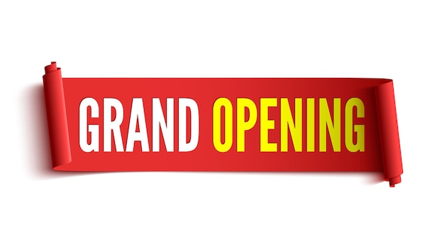 Grand opening banner red ribbon tag label sticker vector illustration