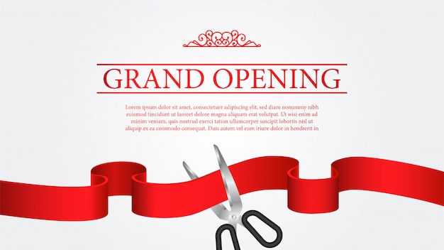 Vector grand opening banner template cutting ribbon ceremony