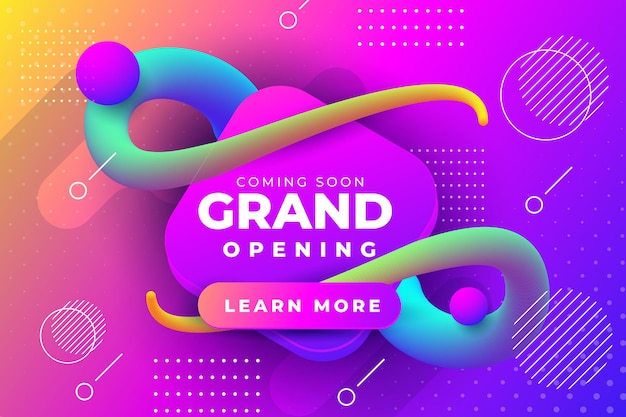 Grand opening banner template with realistic colorful fluid shapes background