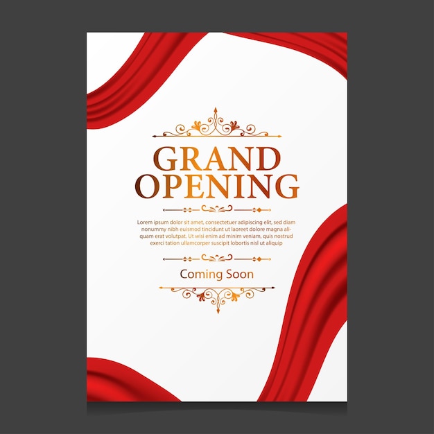 Grand opening card template with illustration of red curtain silk