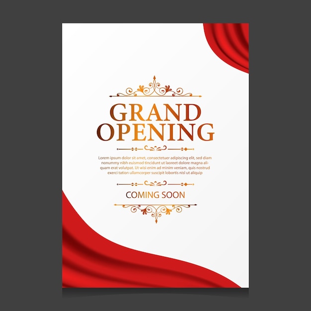 Vector grand opening card template with illustration of red curtain silk