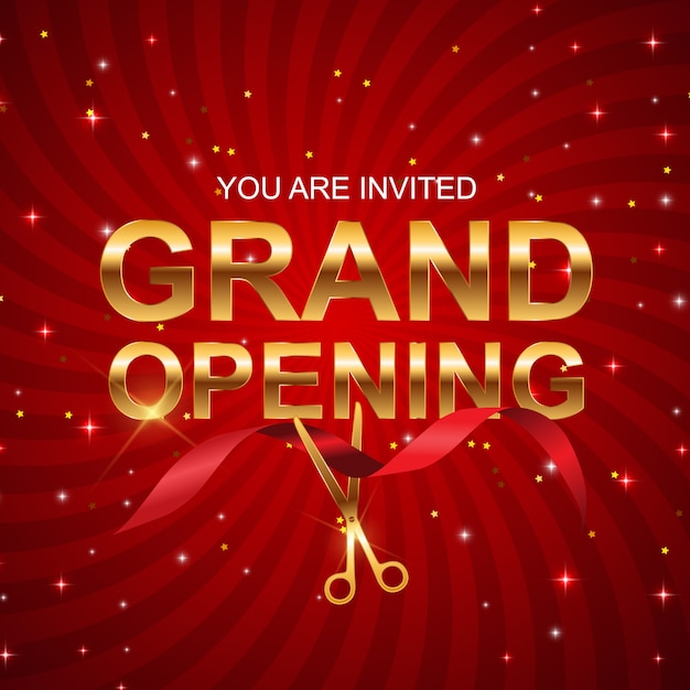 Vector grand opening card with ribbon background