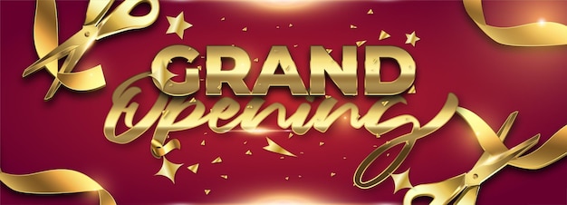 Grand opening card with ribbon and scissors background