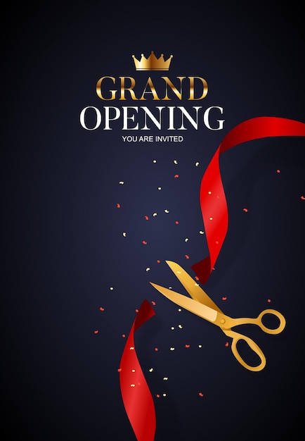 Premium Vector  Grand opening card with ribbon background