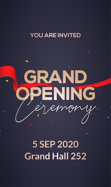 Vector grand opening ceremony poster concept invitation. grand opening event decoration party template.