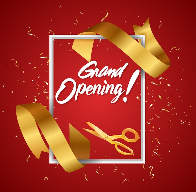 Grand Opening Ceremony Banner With Golden Confetti Royalty Free