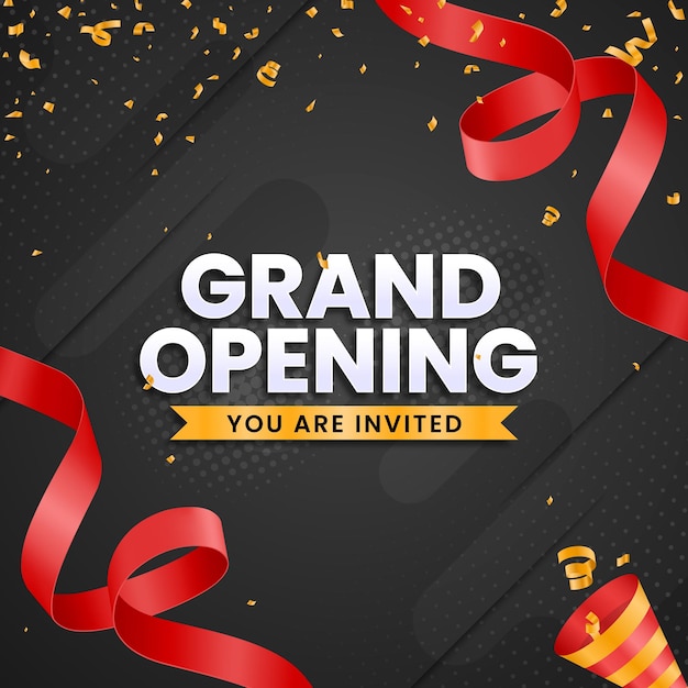 Grand opening coming soon with ribbon design on abstract background