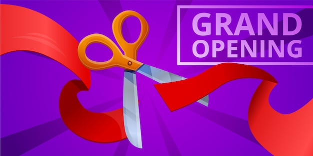 Grand opening concept banner, cartoon style