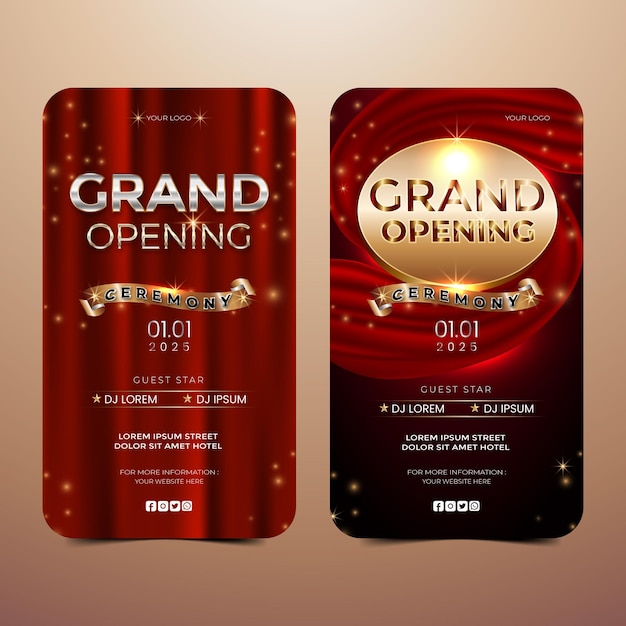 Grand opening elegant luxury red and golden banner social media stories