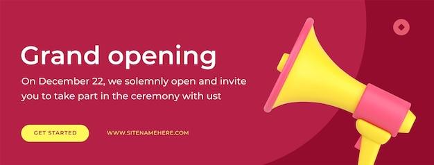 Vector grand opening festive ceremony bullhorn promo public advertising social media banner d icon vector